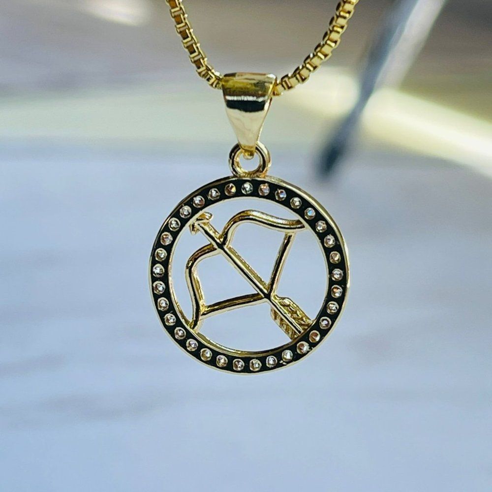 Gold Plated SAGITARIO Sing‎ Zodiac Horoscope Pendant Necklace NWOT - Picture 3 of 6